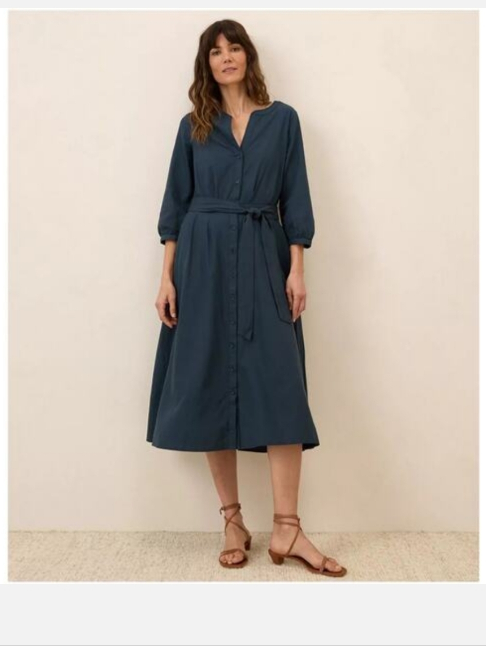 Pact Navy Button-Front Midi Dress with Tie Waist - Picture 3 of 6